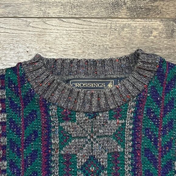 Vintage 80s Crossings Wool Knit Sweater Geometric Pattern USA Men’s M/L - Picture 3 of 7
